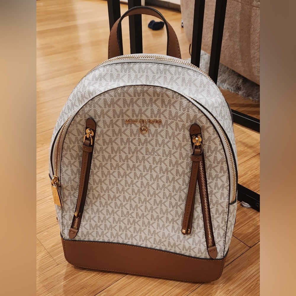 Michael Kors Beige and Brown Monogram Backpack